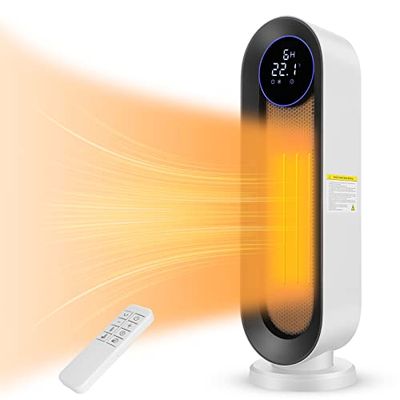 Ventilatorkachel, keramische ventilatorkachel, 2000 W, 3 modi, thermostaat, ventilatorkachel, 12-uurs timer, kantelbeveiliging, 100 graden oscillatie, ruimteverwarming voor thuis en op kantoor, wit,