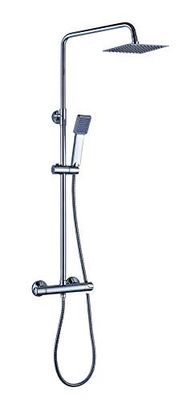 Kibath 121714 Colonna Extra Lunga Mol con Rubinetto termostatico e Tubo Tondo Estensibile da 100 a 150 cm. Ideale con Vasca. Spruzzatore e Doccia a Mano Quadrati. Finitura cromata. Ricambi garantiti