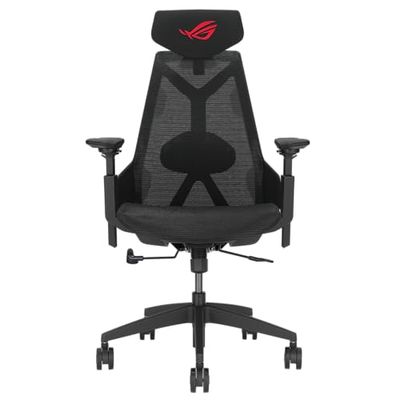 ASUS ROG Destrier Ergo Core Chaise de Gaming Ergonomique avec accoudoirs à 360 degrés jusqu'à 14 cm de Hauteur pour Les Jeux Mobiles, Cadre en Nylon, Maille, Soutien Lombaire réglable et appuie-tête
