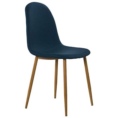 DRW Lot de 4 chaises et Pieds en métal Imitation Bleu et Bois 44 x 52 x 87 cm, Hauteur Siège 49 cm, Grande