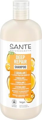 SANTE Naturkosmetik Deep Repair Shampoo Squalan 3-faldigt proteinkomplex, veganskt vårdschampo för smidigt och glänsande hår, reparerar torrt, skadat hår, 500 ml
