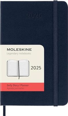 Moleskine Daily Planner, 12-Month 2025 Daily Agenda, Hard Cover and Elastic Closure, Sapphire Blue Color, Pocket Format 9x14 cm