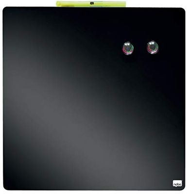 Rexel Nobo Mini Lavagna Magnetica Quadrata Montabile su Parete, Frigorifero, per Casa, Ufficio, Pennarello, Magneti e Kit di Montaggio Inclusi, Cancellabile a Secco, Senza Cornice, 360 x 360 mm, Nero