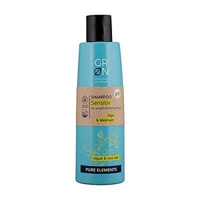 GRNShades of Nature [Green] Shampooing Cosmétique Bio Sensitive - Sel de Mer et Alga - Cuir Chevelu Sensible - Vegan, 250 Ml