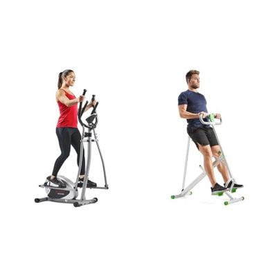 Sunny Health & Fitness Legacy Stepping Elliptical Machine, Ultra- Quiet Magnetic Belt Drive + Row-N-Ride Squat Assist Trainer for Glutes & Full Body Cardio Workout with Adjustable Resistance