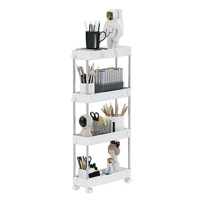 Mondeer Opbergtrolley, 4-laags slank opbergrek met wielen, multifunctioneel, geschikt voor kantoor, keuken, badkamer, B 13 x D40 x H 85 cm, wit