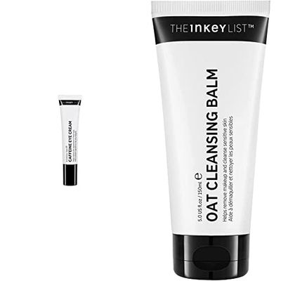 The INKEY List Crema occhi a base di caffeina aiuta le occhiaie e gli occhi stanchi 15 ml & Balsamo detergente a base di avena per rimuovere il trucco e detergere la pelle sensibile 150 ml