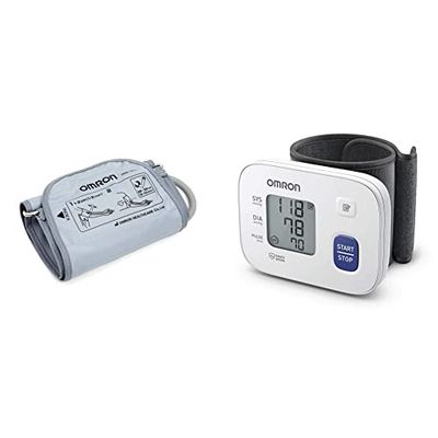 OMRON 9513256-6 Manguito mediano para monitores de presión arterial de brazo OMRON, 22-32 cm & OMRON Tensiómetro automático de muñeca RS1 para uso doméstico o de viaje