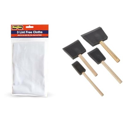 Rustins Lint Free Cloths - 3 x 300mm square & Poly Foam Brushes - Professional Grade Paint Applicators for Smooth Finishes