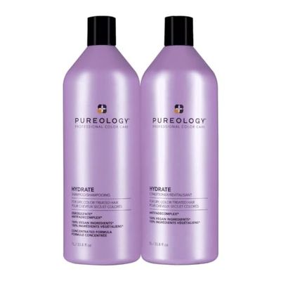 Pureology Hydrate, Moisturising Shampoo and Conditioner Set, For Medium to Thick Dry, Colour Treated Hair, Vegan Formulas, Sulphate Free for a Gentle Cleanse