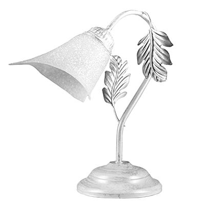 ONLI - Lampe à chevet en métal blanc avec nuances argent. Abat-jour en verre blanc satiné