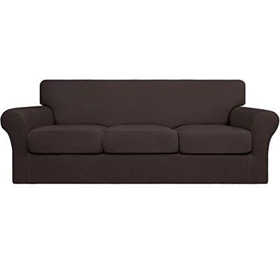 Easy-Going 4 Pieces Stretch Soft Couch Cover for Dogs - Washable Sofa Slipcover for 3 Separate Cushion Couch - Elastic Furniture Protector for Pets, Kids (Sofa, Chocolate)