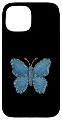 Retro Butterfly Denim Patchwork Patch Art Case for iPhone 15