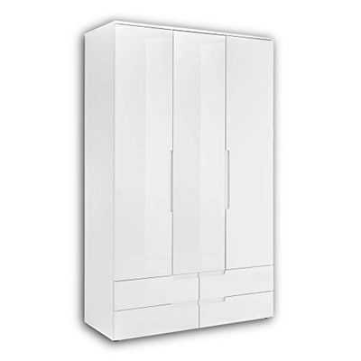 Stella Trading Spice élégante avec Beaucoup d'espace de Rangement-Armoire Polyvalente à Portes battantes, Bois d'ingénierie, Blanc/Blanc Brillant, 3-türig