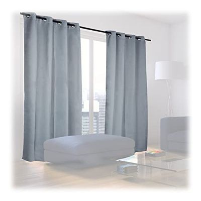 Relaxdays Blackout Eyelet Curtains, Set of 2, Solid Colour, Washable, HxWxD: 245 x 135 x 0.5 cm, Grey, Polyester