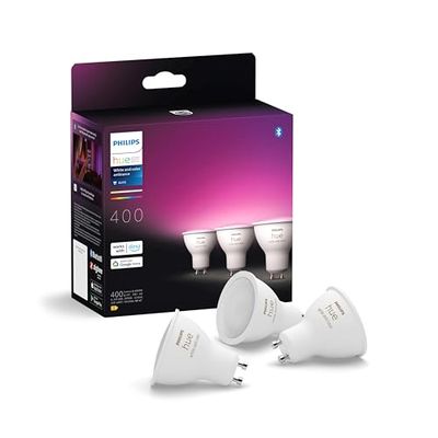 Philips Hue White and Color Ambiance Ampoule LED connectée Pack de 3, culot GU10, 400 lumens, Compatible Bluetooth. Fonctionne avec Alexa, Google Assistant et Apple HomeKit