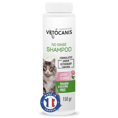 Vetocanis | Shampoo per gatti | Shampoo secco in polvere | Assorbe l'eccesso di sebo e sporche| A base di talco | toelettatura del gatto | Formulato sotto controllo veterinario | Made in France | 150g