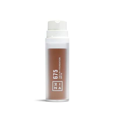 3INA MAKEUP - The 3 in 1 Foundation 675 - Marrone scuro Fondotinta con Sottotono Giallo- Primer Correttore e Fondotinta Coprente Professionale con SPF 15 e Vitamina C - Vegan - Cruelty Free