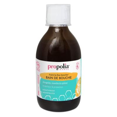 PROPOLIA - Bio - Bain de bouche quotidien - Purifie et apaise les gencives - Protection - Haleine fraîche - Propolis, Menthe & Xylitol - Efficacité 12h - Fabriqué en France - 300 ml