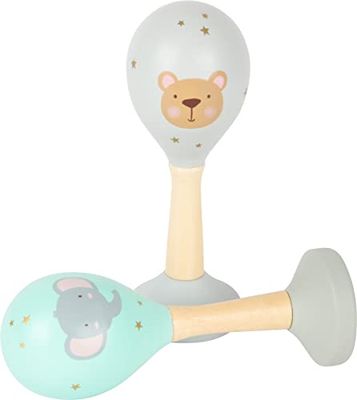 Small Foot Small Foot-11886 Sonajeros Musicales, Tonos Pastel y con diseño Infantil, para bebés y niños pequeños. Toys, Color Madera, Gris, Rosa, Azul Claro (11886)