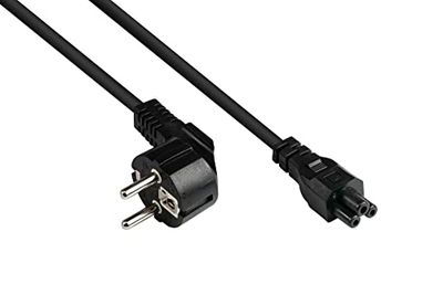 Good Connections P0105-S018 - Cavo di alimentazione, 1,8 m, spina di protezione tipo E+F (CEE 7/7, angolato) a C5 (dritto), cavo di alimentazione per notebook, monitor, 0,75 mm², colore: Nero