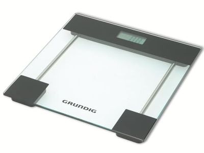Grundig Digital badrumsvåg – personvåg – härdat glas – max. 180 kg – kilos, pounds, stenar – inkl. 2 x AAA