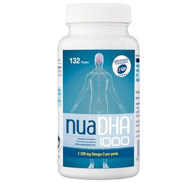 Nua Biological - NuaDHA 1000, Integratore Alimentare Omega-3 con DHA (da Olio di Pesce) - 132 Capsule in Forma di Trigliceridi (1000 mg di DHA per Capsula)