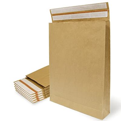 Sobres de Papel Kraft con Doble Tira de Silicona de 3 Fuelles para Envíos y Empaquetados. Bolsas de Papel para Enviar Ropa, Complementos, Decoración o Regalos - Ofituria