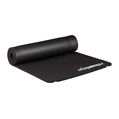 Relaxdays yogamat, 1 cm dik, voor pilates, fitness, gewrichtsvriendelijk, draagband, sportmat 60 x 180 cm, zwart