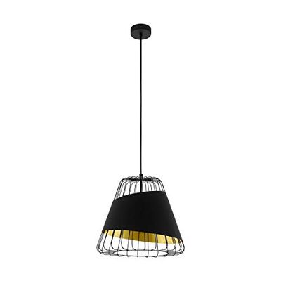 Eglo Candeeiro suspenso Austell, 1 candeeiro de teto industrial, vintage, candeeiro suspenso de aço e tecido em preto, ouro, candeeiro de mesa de jantar, candeeiro suspenso com casquilho E27, diâmetro