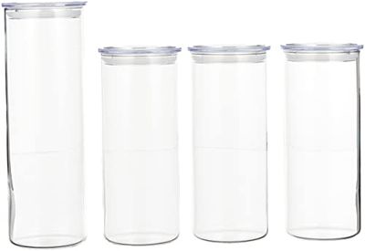 Bohemia Cristal 093 006 041 SIMAX voorraadpotten gemaakt van hittebestendig borosilicaatglas, set van 4 (1 stuk: 1,8 l/3 stuk: 1,4 l) met kunststof deksel helder