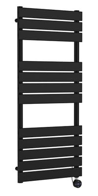 nuie HL459 Modern Bathroom Wall Hung Square Electric Flat Panel Heated Towel Rail, 1213 x 500, Matt Black