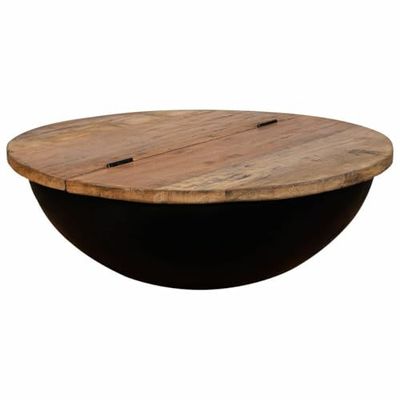 Alexandra House Living Mesa de Centro Negro Hierro Madera de Mango 86 x 30 x 86 cm