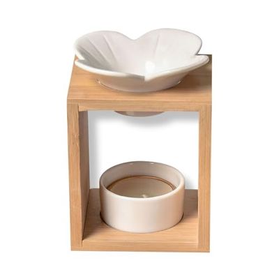 Zen'Arôme Aroma Scented Wax Melting Burner – Essential Oil Diffuser and Room Fragrance – Aromatherapy Candle Holder Wooden and Ceramic Candle Holder – Height: 12 cm