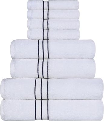 Superior Set di asciugamani, in cotone turco, ideale per bagno padronale, bagno degli ospiti o spiaggia, ultra felpato, il set include: 8 pezzi, asciugamani per il viso/doccia, asciugamani da bagno,