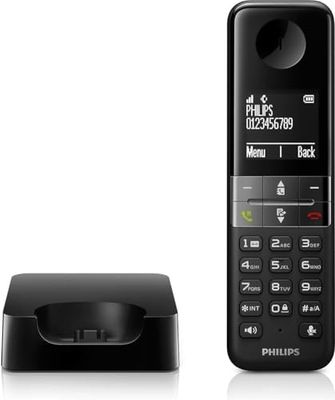 Philips - Téléphone DECT D4701B sans Fil - écran 4,6cm - Noir - Plug-and-Play - Conception optimisée