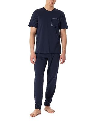 Schiesser Herrpyjamas skjorta kortärmad/lång-nattkläder set pyjamasset, nattblå, 56, Midnattblå, 56