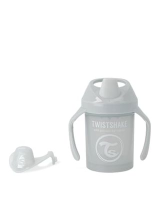 Twistshake Mini Cup with Leak Proof Soft Drinking Spout 230ml, Spill Free Trainning Sippy Bottle with Fruit Mixer and Silicone Seal for Toddlers and Babies, 4+ Months, BPA Free, Light Grey