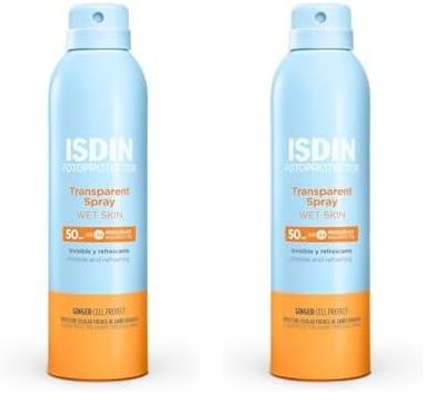 ISDIN Fotoprotección Transparent Spray Wet Skin SPF 30, Protector Solar Corporal Invisible en Spray, muy Resistente al Agua y de Absorción Inmediata, 250 ml (Paquete de 2)