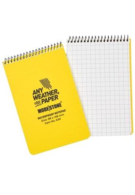 MODESTONE Outdoor notitieblok ca A6 9,8 x14,8 cm gele cover | spiraalbinding boven 50 vellen geruit 7x7mm | waterdicht scheurvast vuurvast