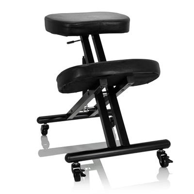 hjh OFFICE ORTHONI 830058 Kniekruk ergonomisch kunstleer kniestoel met wielen, kruk in hoogte verstelbaar, zwart
