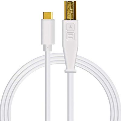 DJ TechTools Chroma Cable USB-C, Hoogwaardige audio-geoptimaliseerde USB-C naar USB-B kabel (volledig gevlochten afscherming met twee ferrietkernspoelen, lengte: 1,5m met klittenband), Wit