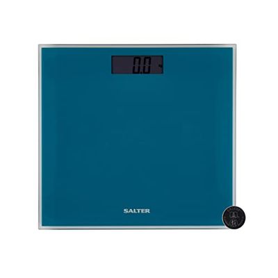 Salter 9037 TL3RREU16 Glass Personal Bathroom Scale, Slim Design, 180kg Capacity, Easy Read LCD Display, Step On for Instant Weight Readings, Fitness Scale, Batteries Included, 15 Year Guarantee, Teal