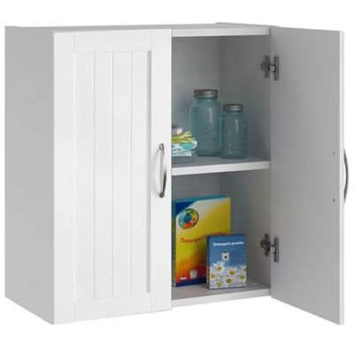 Shally Dogan Hangkast voor badkamer aan de muur, hangkast van hout met twee deuren en 1 verstelbare plank, ruime en robuuste wandkast, afmetingen 59,5 x 31 x 59,5 cm