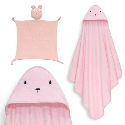 Interbaby - Mantello da bagno per bambini + mussola di Dudu | Asciugamano con cappuccio 100% cotone, unisex, morbido, asciugatura rapida, ideale per neonati, neonati e bambini piccoli, design orso