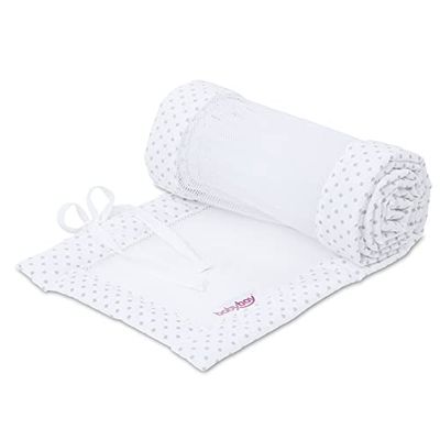babybay Tour de lit en maille piquée pour modèle Boxspring XXL Blanc à pois gris perle