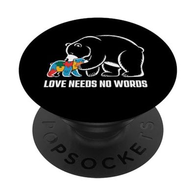 Autism Puzzle Bear Hug - Diseño de oso para padres de apoyo PopSockets PopGrip Adhesivo