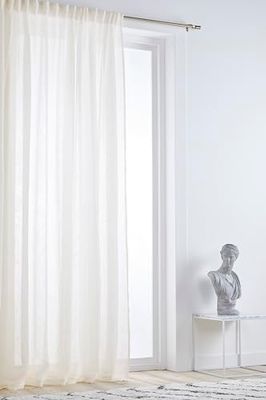 JOTEX Ellen Multifunctional Curtain - Linen Curtain Extra Wide 100% Linen (Pack of 1) - Natural White, 300 cm