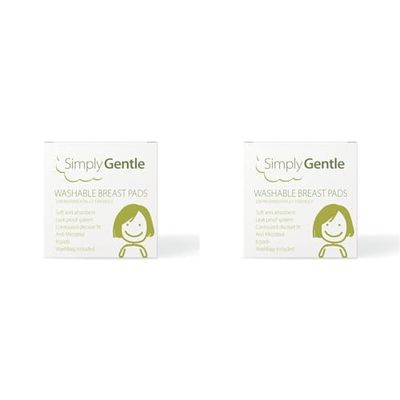 Simply Gentle Washable Breast Pads – Soft & Absorbent – Discreet - Leak-Proof Protection – Anti-Microbial & Easy to Wash – 6 Pads (Pack of 2)