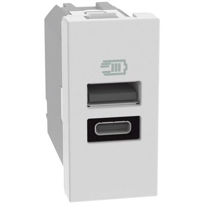 BTICINO MatixGO Prise de courant avec port USB 1 module Blanc JW4191AC Chargeur USB avec un port type A et un type C, 15 W